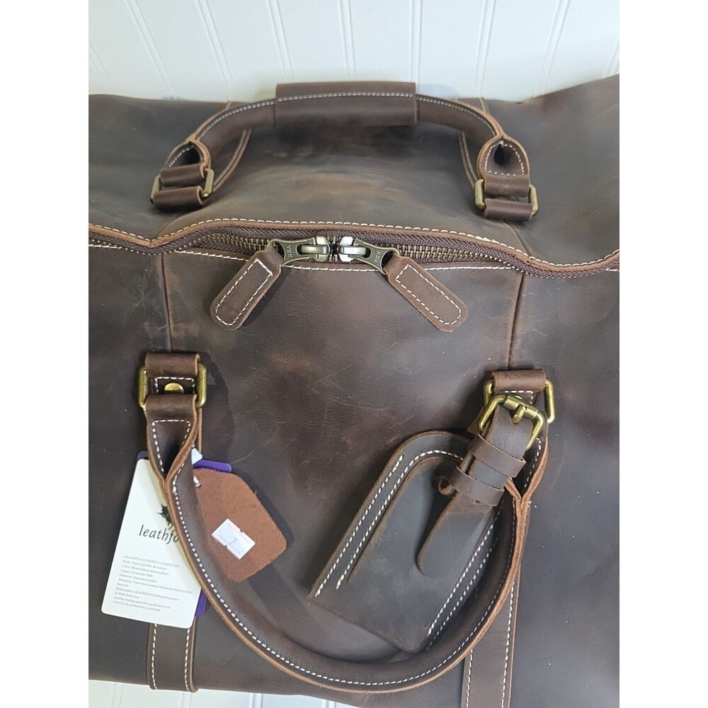 NEW LEATHFOCUS CHOCOLATE BROWN LEATHER TRAVEL DUFFLE BAG CARRY ON LUGGAGE-24inch - Picture 16 of 16